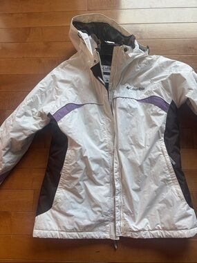 Columbia White, Purple & Brown Women's Waterproof Ski Jacket